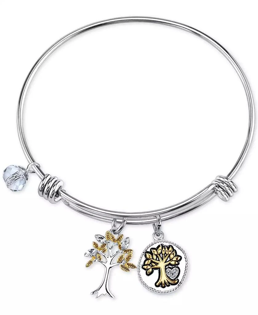 商品Unwritten|Two-Tone Family Tree Message Charm Bangle Bracelet in Stainless Steel with Silver Plated Charms,价格¥170,第1张图片