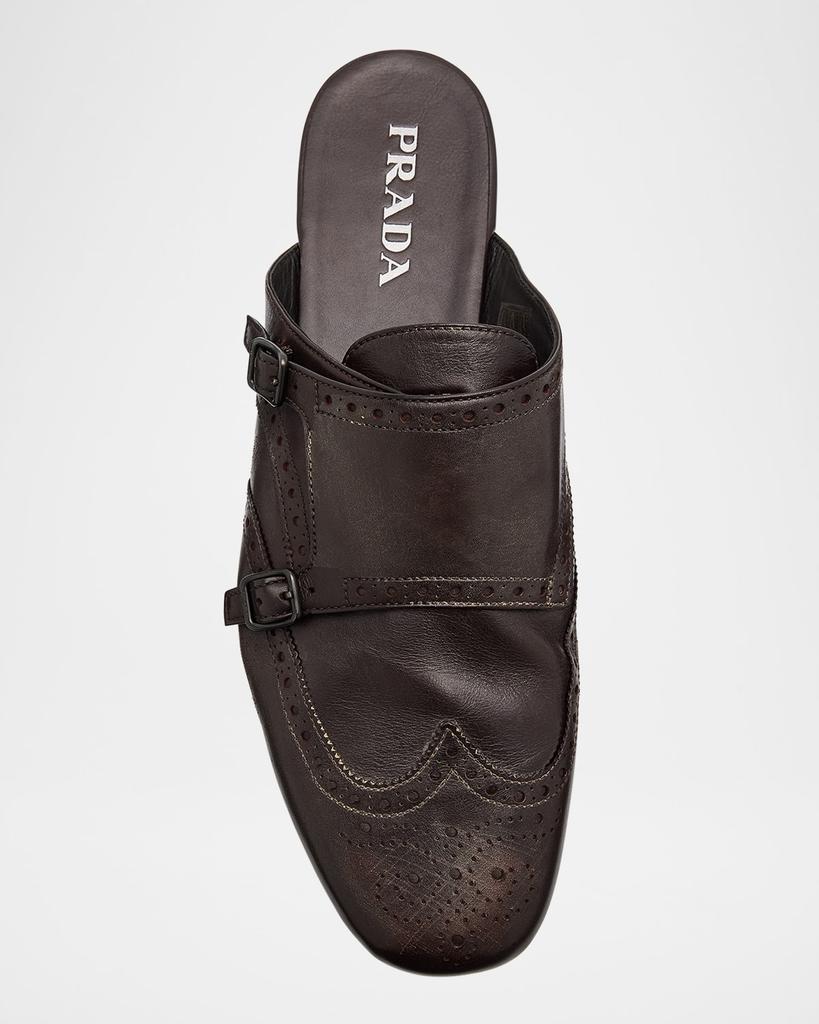 Prada Men's Shuffle Leather Double-Monk Strap Mules - Sandals