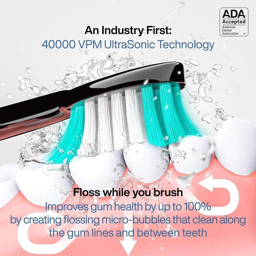 商品AquaSonic|Aquasonic Black Series Ultra Whitening Toothbrush – ADA Accepted Electric Toothbrush- 8 Brush Heads & Travel Case – 40,000 VPM Electric Motor & Wireless Charging - 4 Modes w Smart Timer,价格¥254,第3张图片详细描述