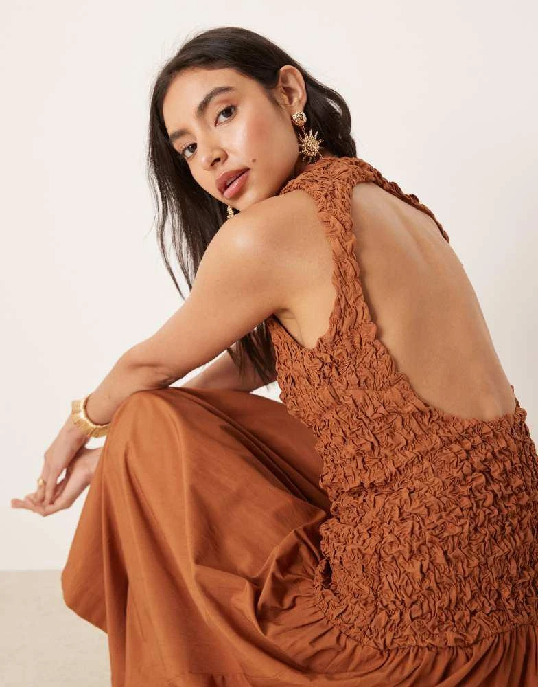 商品Mango|Mango crinkle textured drop waist dress in burnt orange,价格¥1041,第3张图片详细描述