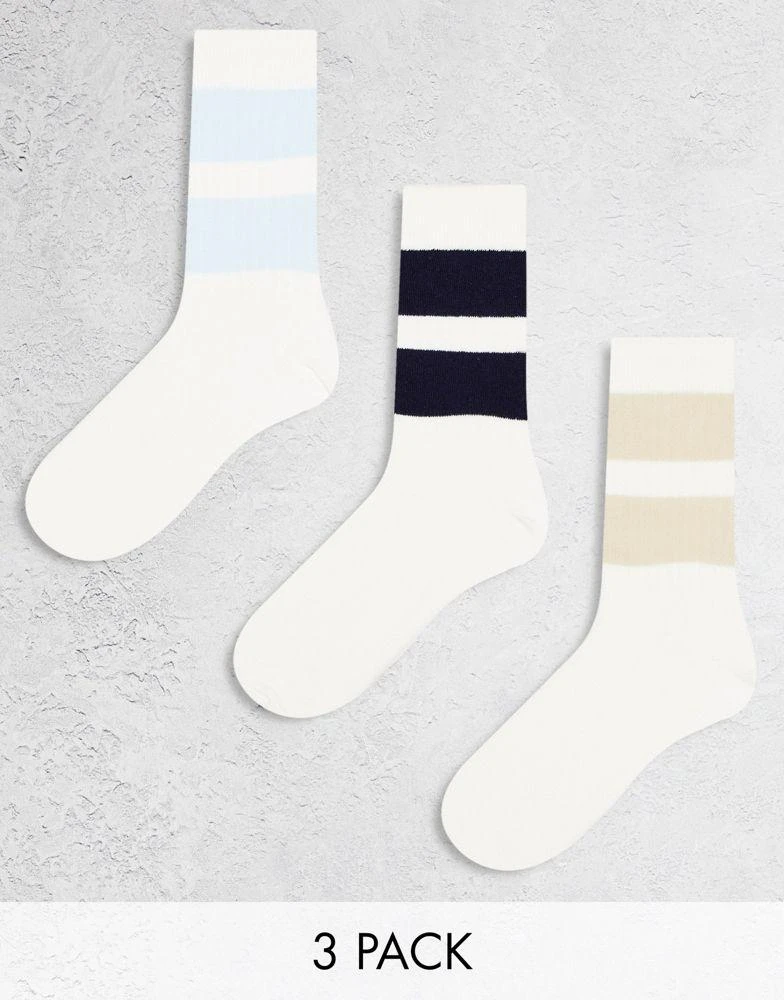 商品ASOS|ASOS DESIGN 3 pack ribbed ankle socks in white,价格¥116,第1张图片