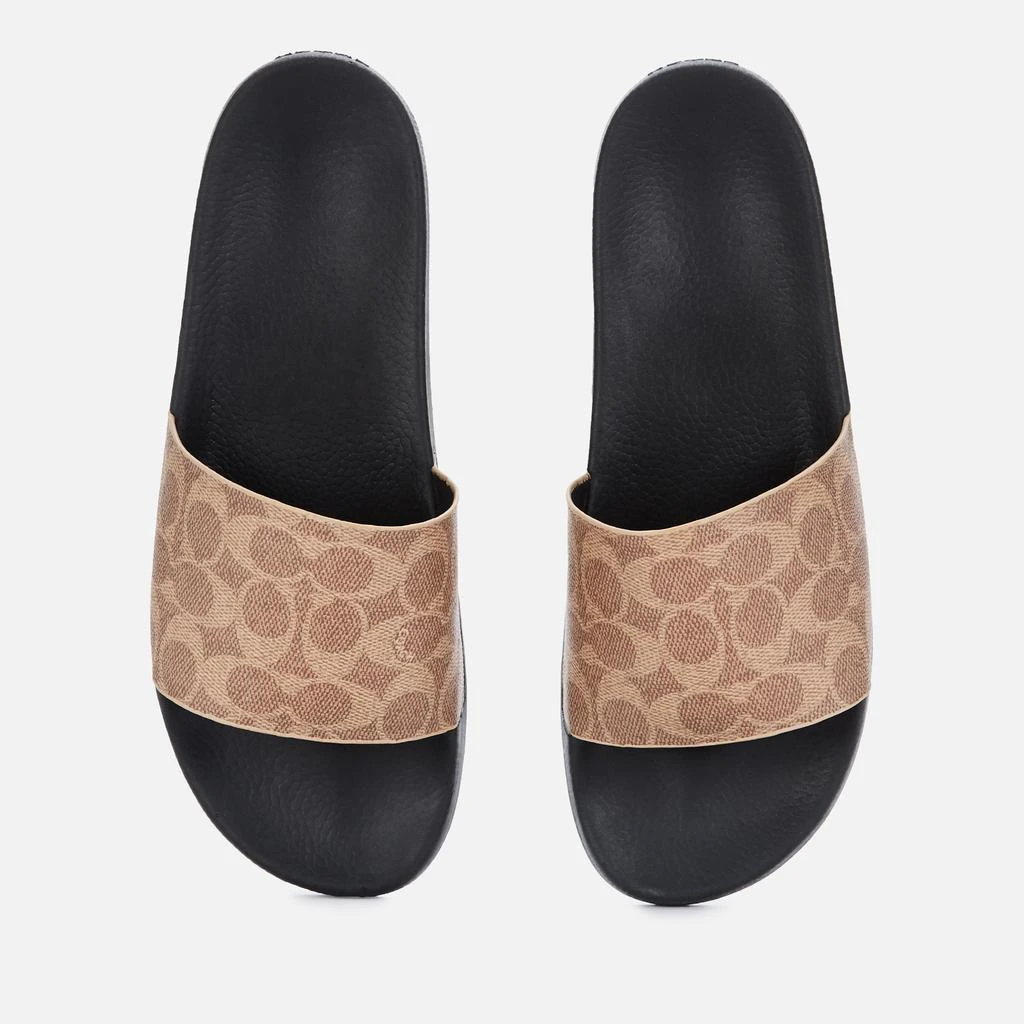 商品Coach|Coach Men's Signature Coated Canvas Pool Slide Sandals - Tan Signature,价格¥423,第1张图片
