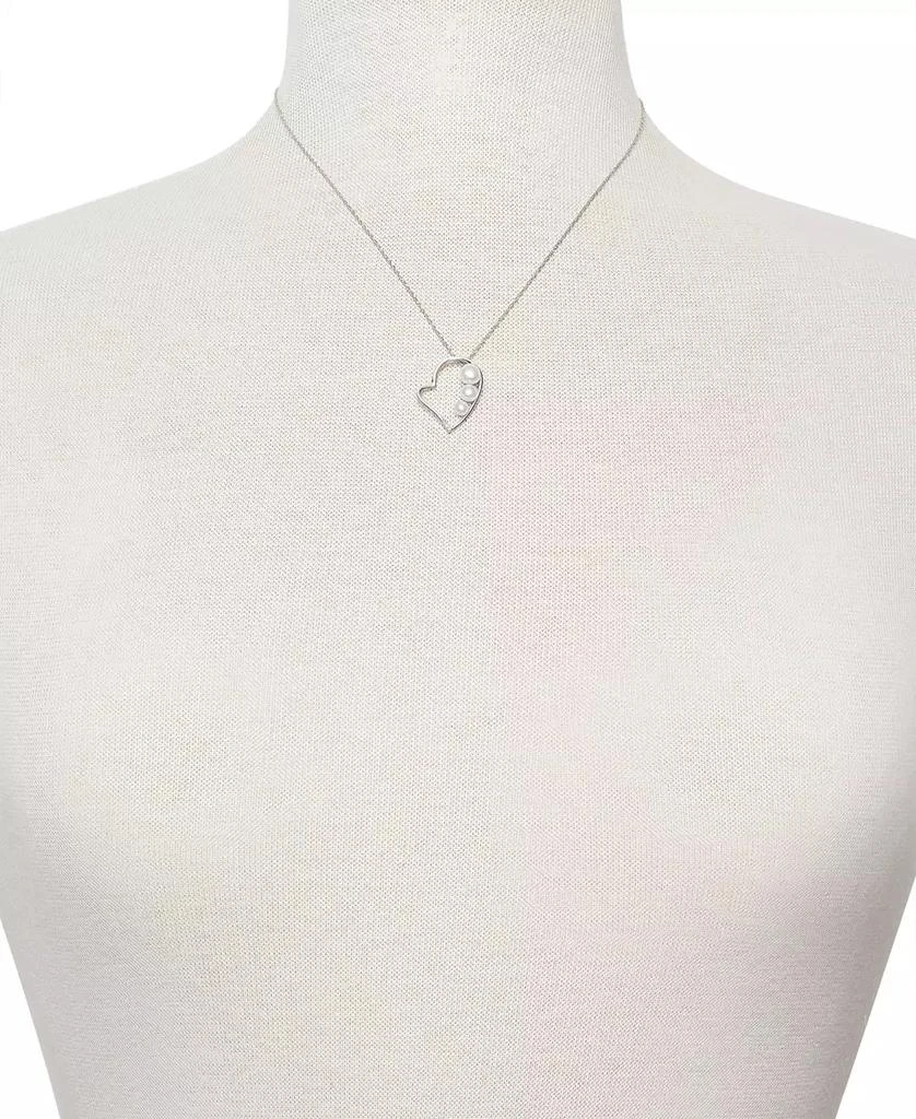 商品Belle de Mer|Cultured Freshwater Button Pearl (4 - 6mm) & Cubic Zirconia Heart 18" Pendant Necklace in Sterling Silver,价格¥271,第2张图片详细描述