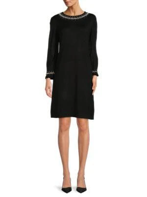 商品Karl Lagerfeld Paris|Pearl Embellished Sweater Dress,价格¥226,第1张图片