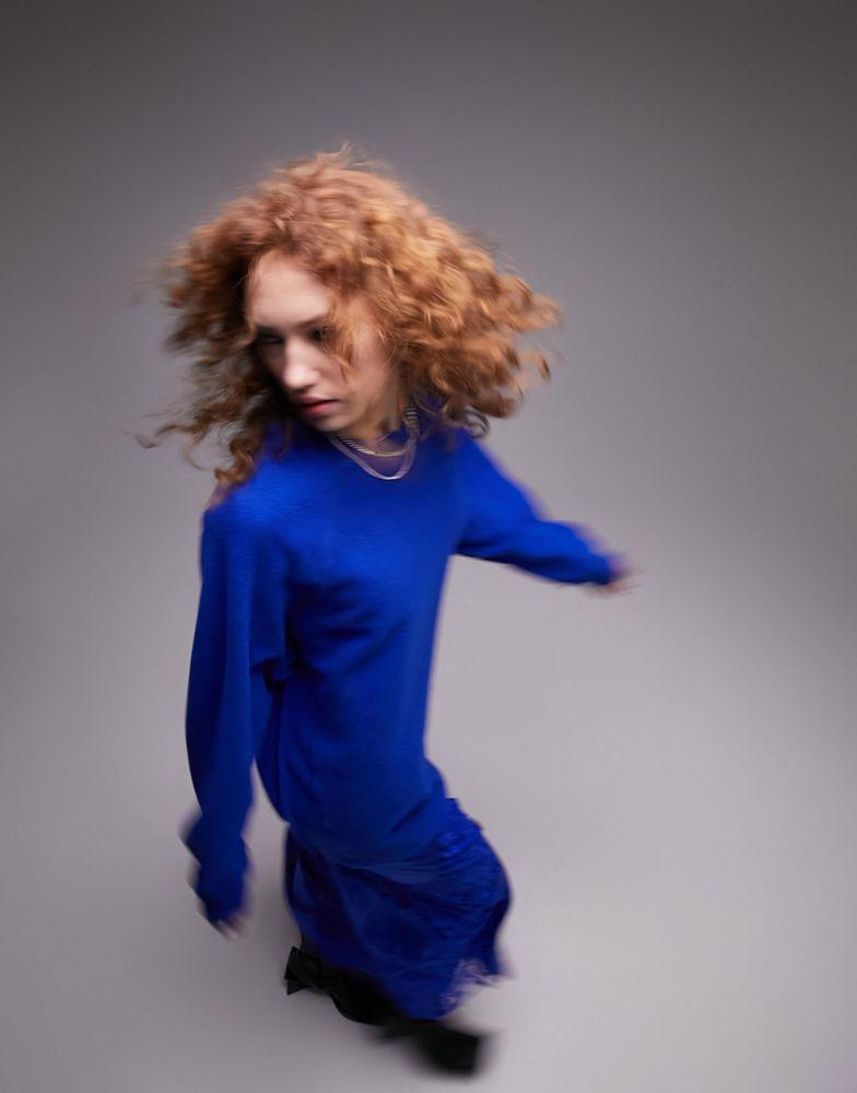 Topshop oversized fleece sweat in blue商品第1张图片规格展示
