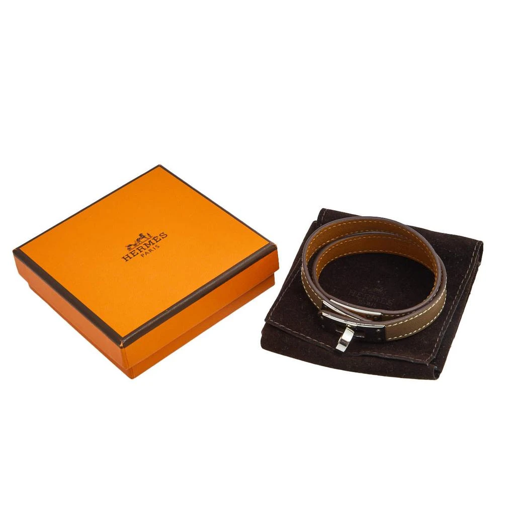 Hermès Taupe Leather Palladium Plated Kelly Double Tour Bracelet M 商品