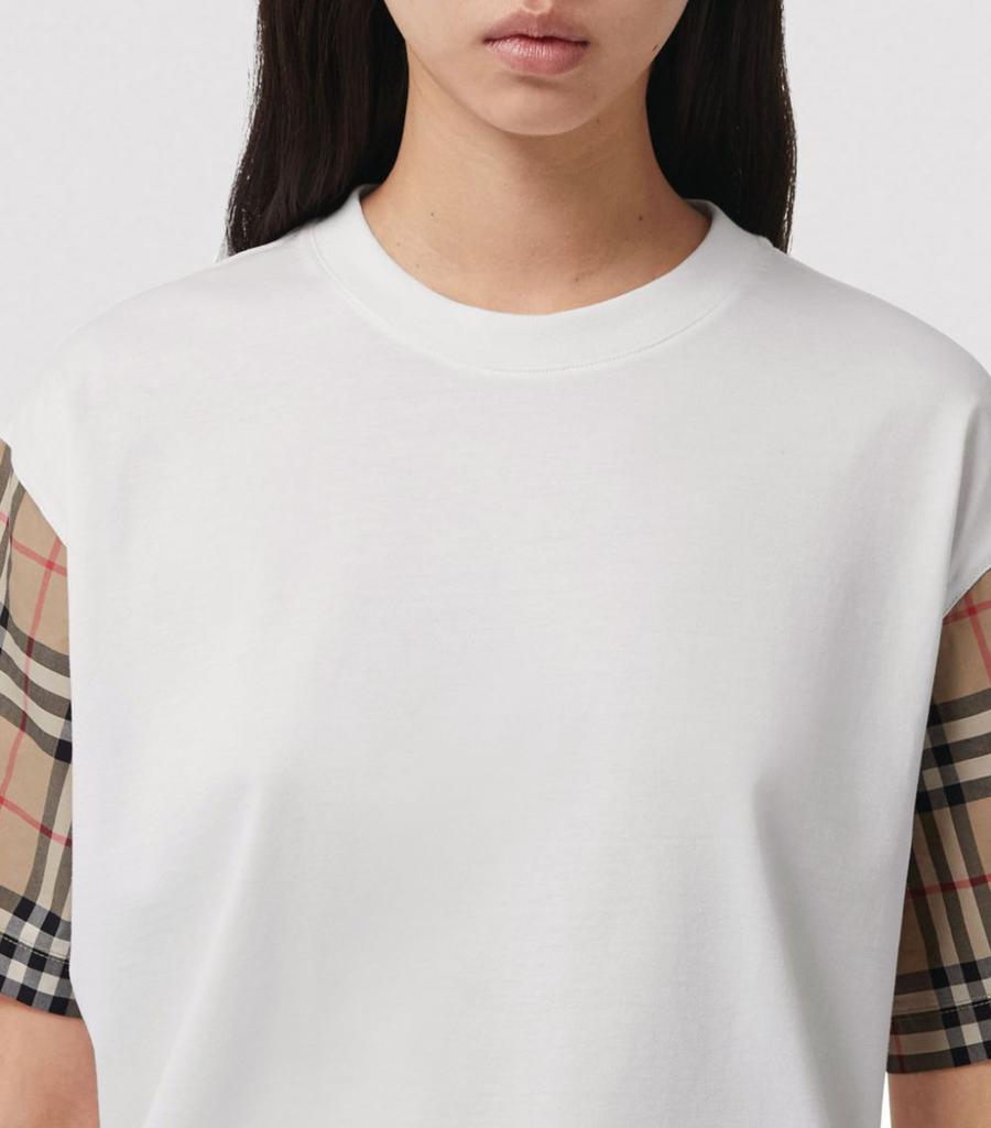 Vintage Check Sleeve Cotton T-Shirt商品第7张图片规格展示