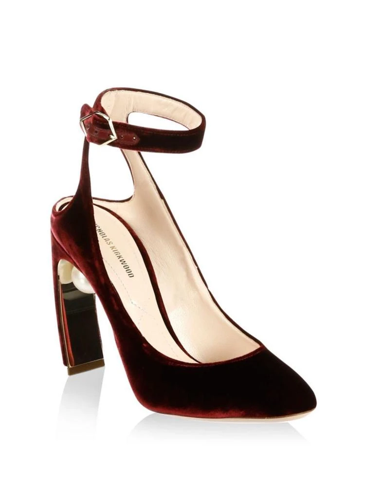 商品Nicholas Kirkwood|Lola Pearl-Heel Velvet Ankle-Strap Pumps,价格¥2533,第1张图片