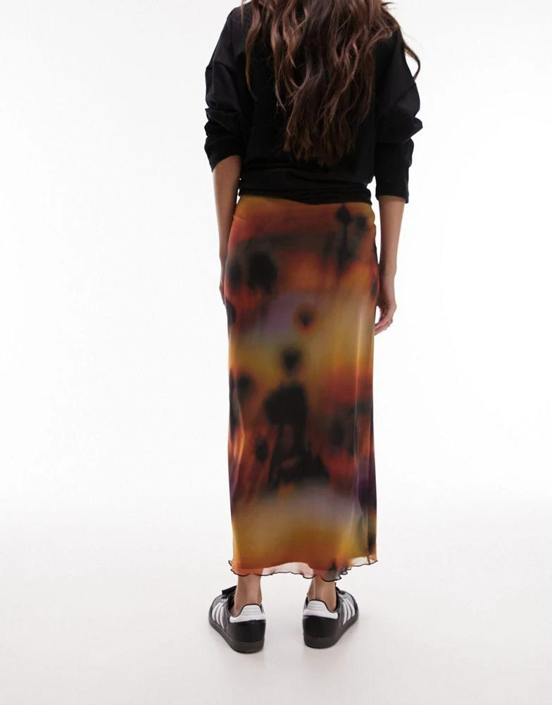 商品Topshop|Topshop jersey mesh maxi skirt with tie waist detail in abstract tie-dye,价格¥211,第3张图片详细描述