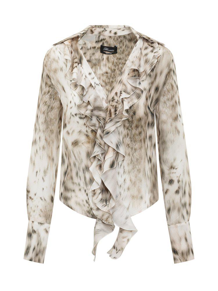 Blumarine Animalier Print Ruffle Detailed Blouse商品第1张图片规格展示