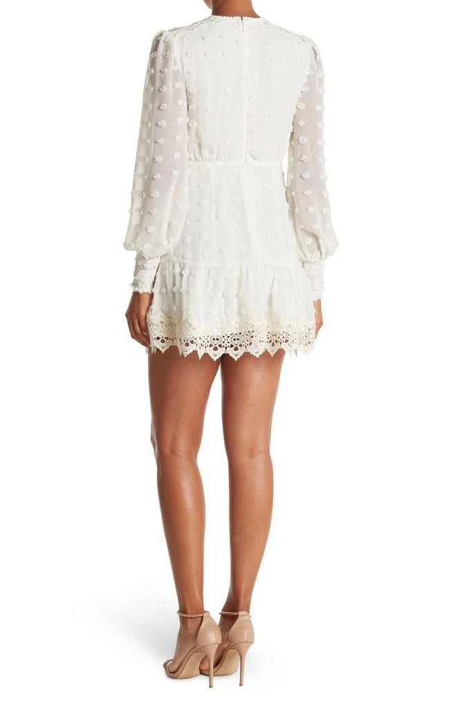 Rina Long Sleeve Dotted Chiffon Lace Trim Dress 商品
