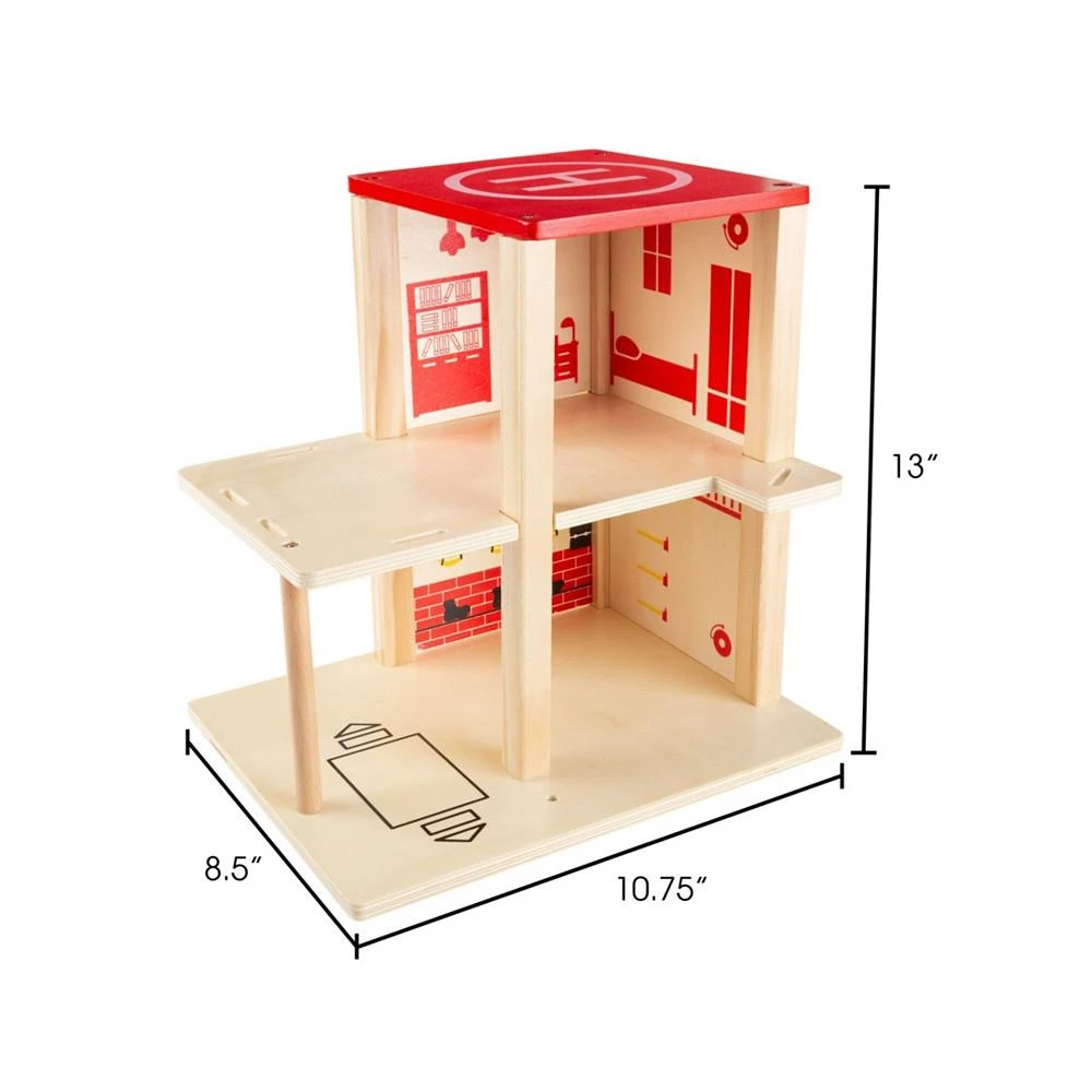 商品Trademark Global|Hey Play Fire Station Playset - Wooden Firehouse, Truck, Helicopter And Fun Firefighting Accessories, 3-Level Pretend Play Dollhouse,价格¥225,第2张图片详细描述