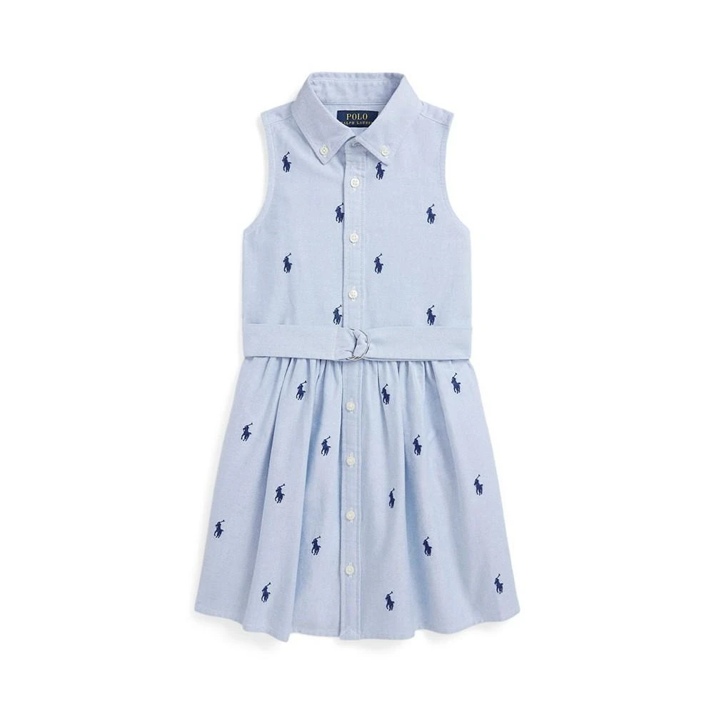 商品Ralph Lauren|Toddler and Little Girls Belted Polo Pony Oxford Sleeveless Shirtdress,价格¥228,第1张图片