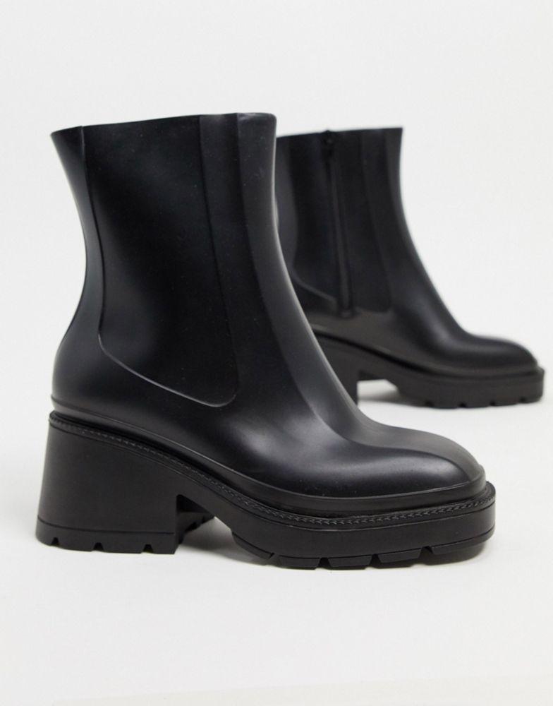 ASOS DESIGN Grounded heeled rain boots in black商品第1张图片规格展示