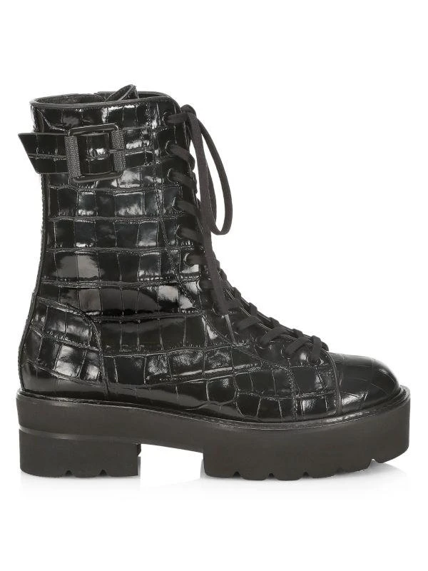 商品Stuart Weitzman|Ryder Ultralift Croc-Embossed Leather Combat Boots,价格¥1147,第1张图片