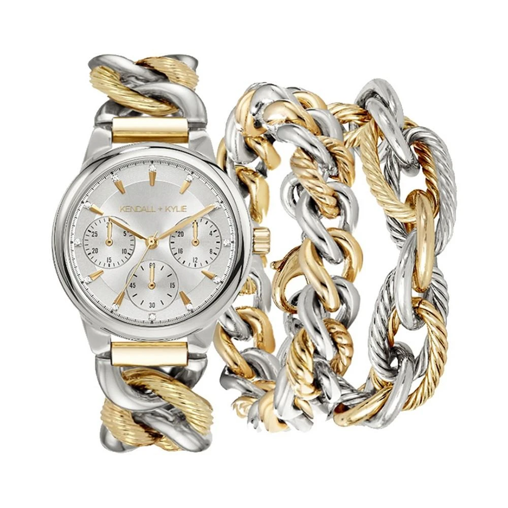 商品KENDALL & KYLIE|Women's Two-Tone Metal Alloy Bracelet Watch 32mm Gift Set,价格¥150,第1张图片