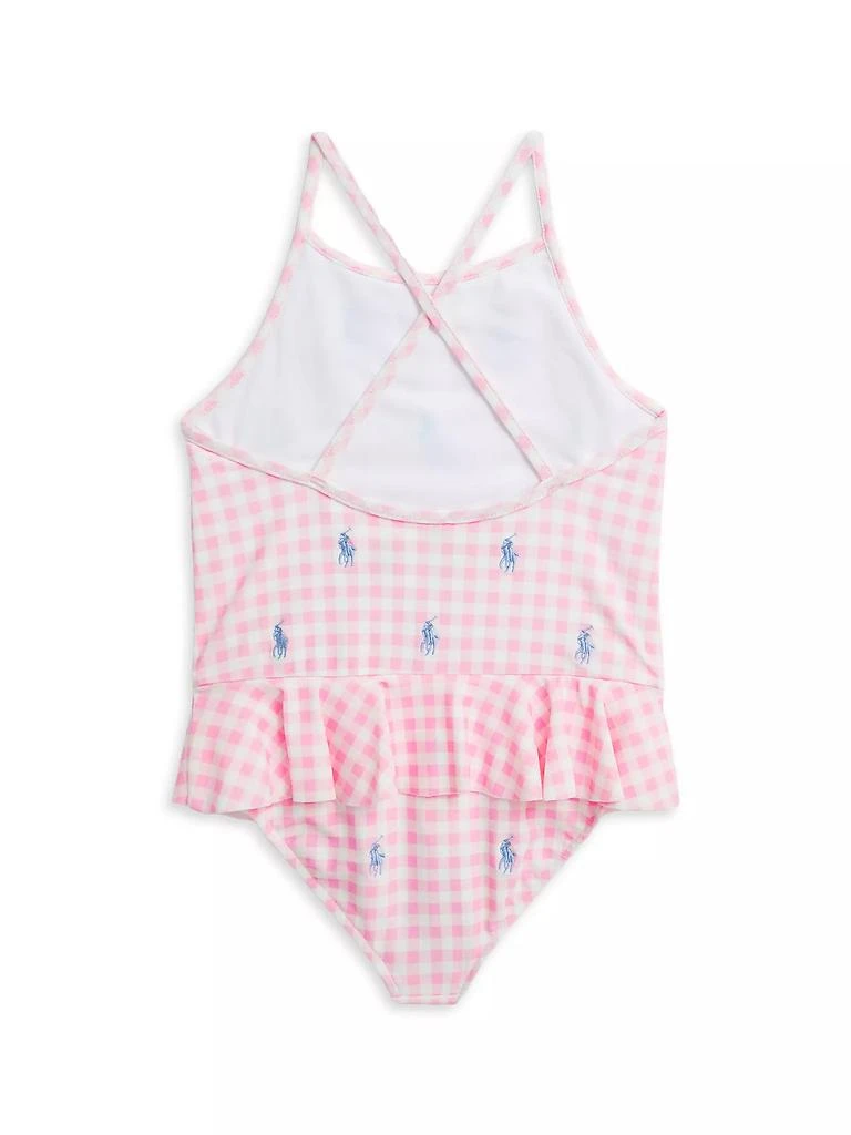 商品Ralph Lauren|Little Girl's Gingham Pony Ruffle-Trim One-Piece Swimsuit,价格¥358,第3张图片详细描述