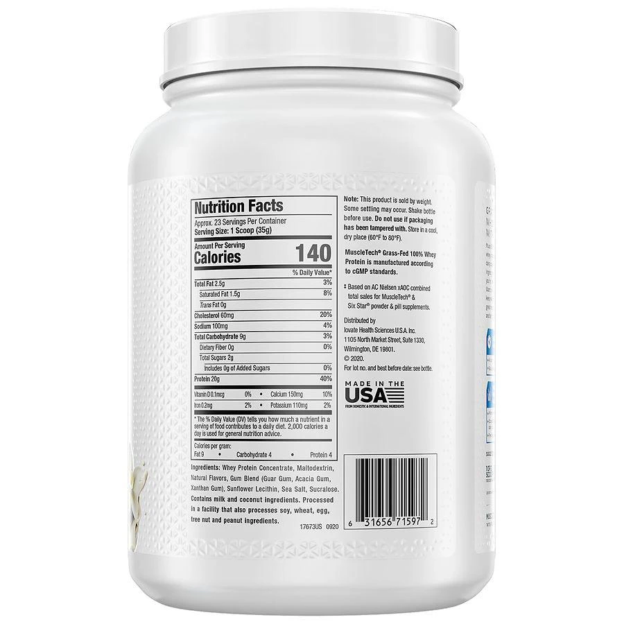 商品MuscleTech|Grass Fed 100% Whey Protein Vanilla,价格¥180,第3张图片详细描述