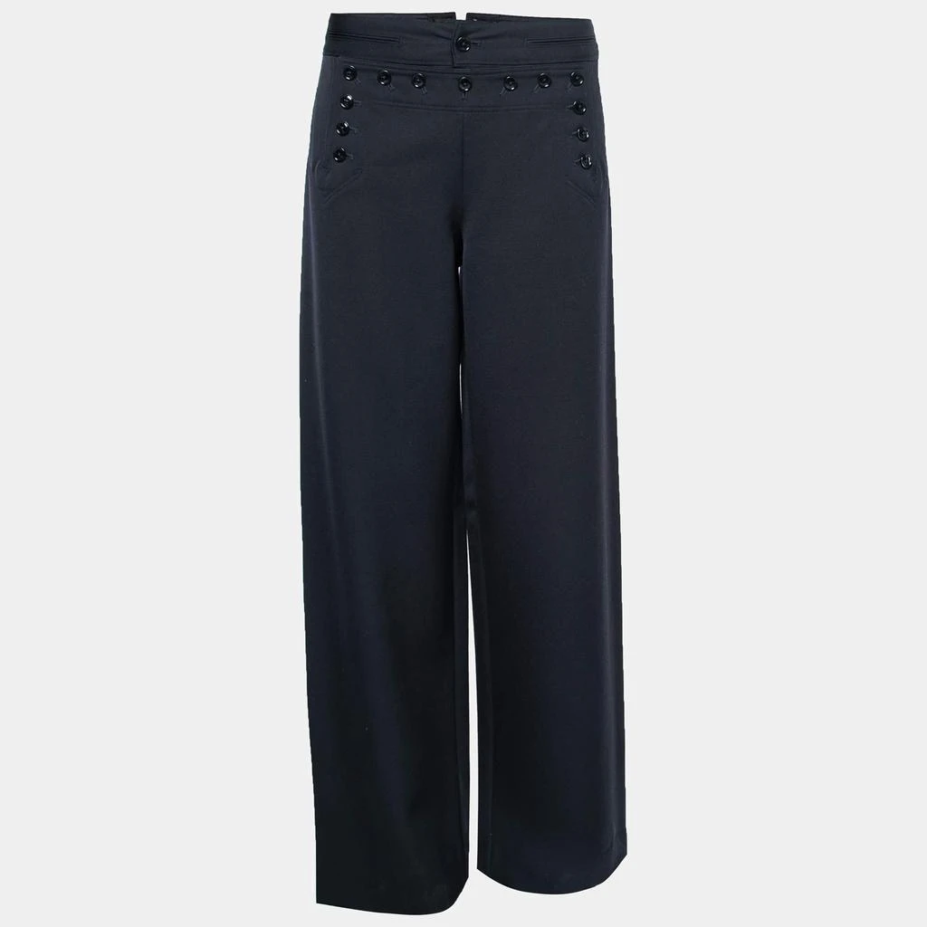 商品[二手商品] Ralph Lauren|Ralph Lauren Purple Label Navy Blue Wool Button Embellished Wide Leg Trouser M,价格¥962,第1张图片