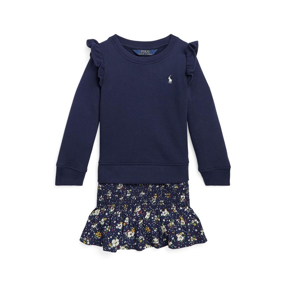 Toddler Girls Long Sleeves Floral Fleece Sweatshirt Dress商品第1张图片规格展示