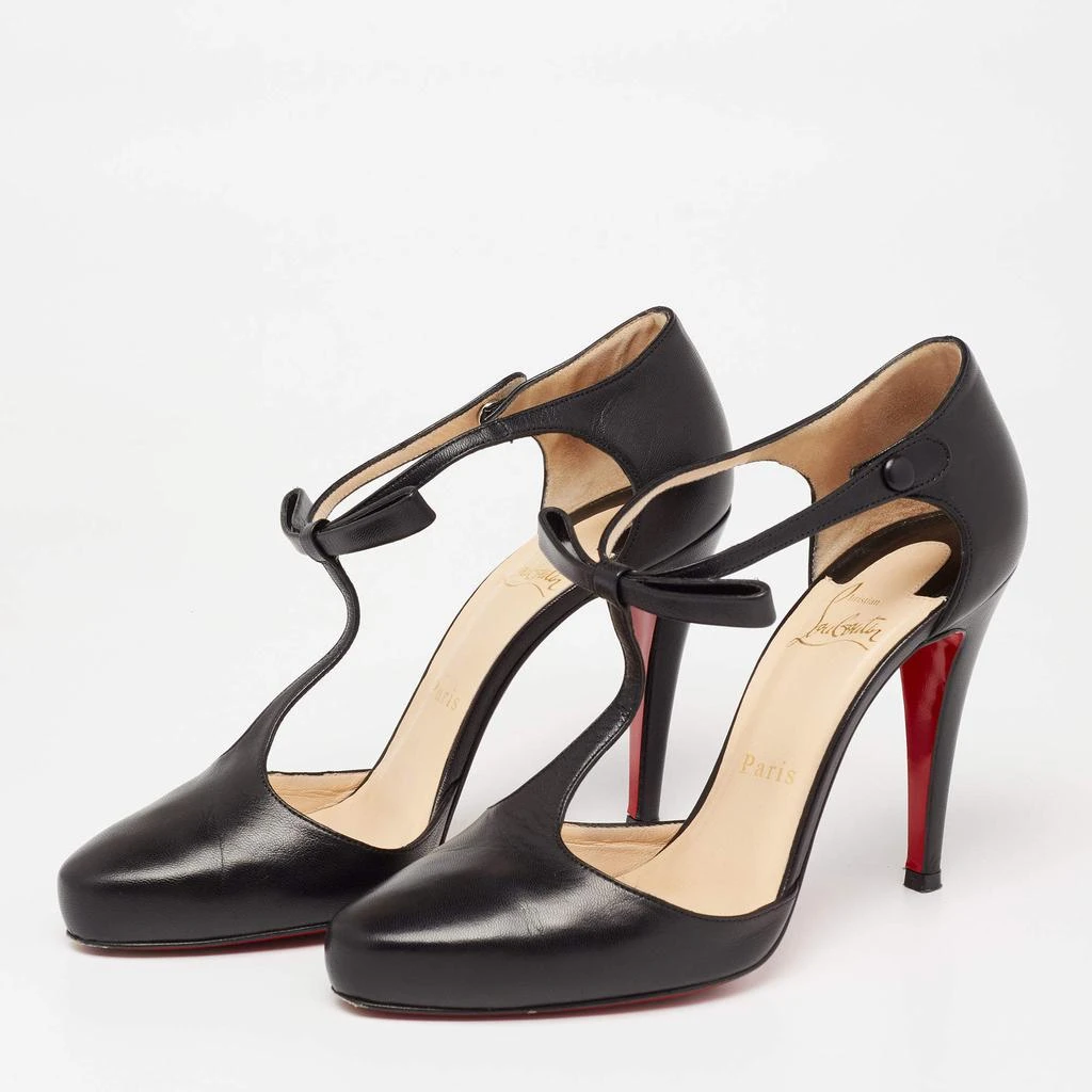 商品[二手商品] Christian Louboutin|Christian Louboutin Black Leather Bow Detail T- Strap Pumps Size 38.5,价格¥2349,第2张图片详细描述