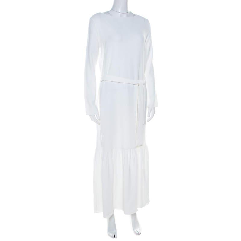 商品[二手商品] The Row|The Row Off White Crepe Flounce Hem Belted Lulchin Maxi Dress XS,价格¥1199,第4张图片详细描述