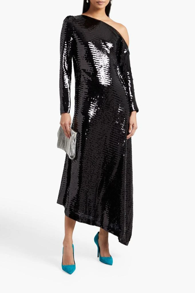 商品ROLAND MOURET|Castro one-shoulder asymmetric sequined mesh midi dress,价格¥12910,第4张图片详细描述