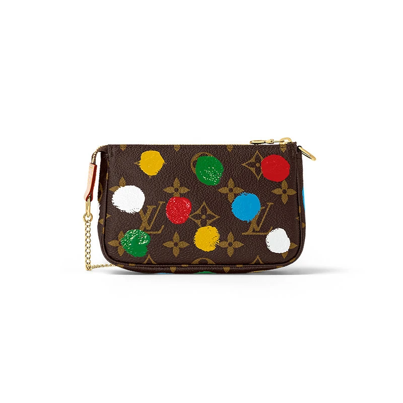 商品Louis Vuitton|【预售3-7天】路易威登 23年草间弥生合作款 女士棕色帆布配皮彩色圆点印花图案金色饰面链条包M81866,价格¥7136,第5张图片详细描述
