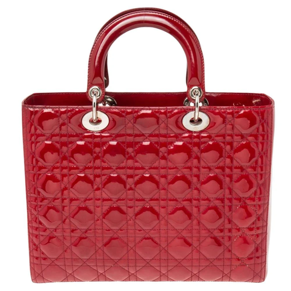 商品[二手商品] Dior|Dior Dark Red Cannage Patent Leather Large Lady Dior Tote,价格¥11435,第4张图片详细描述