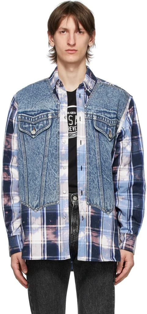 商品Versace|Blue Tartan Denim Vest Shirt,价格¥4780,第1张图片