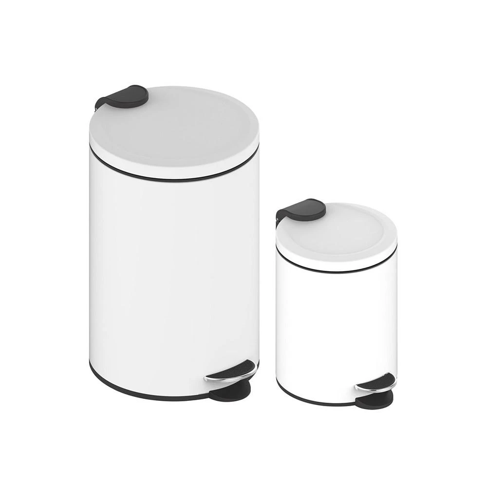 商品Mega Casa|3.2 Gal./12-Liter and 0.8 Gal./3 Liter Stylish Round Metal Step-on Trash Can Set,价格¥419,第1张图片