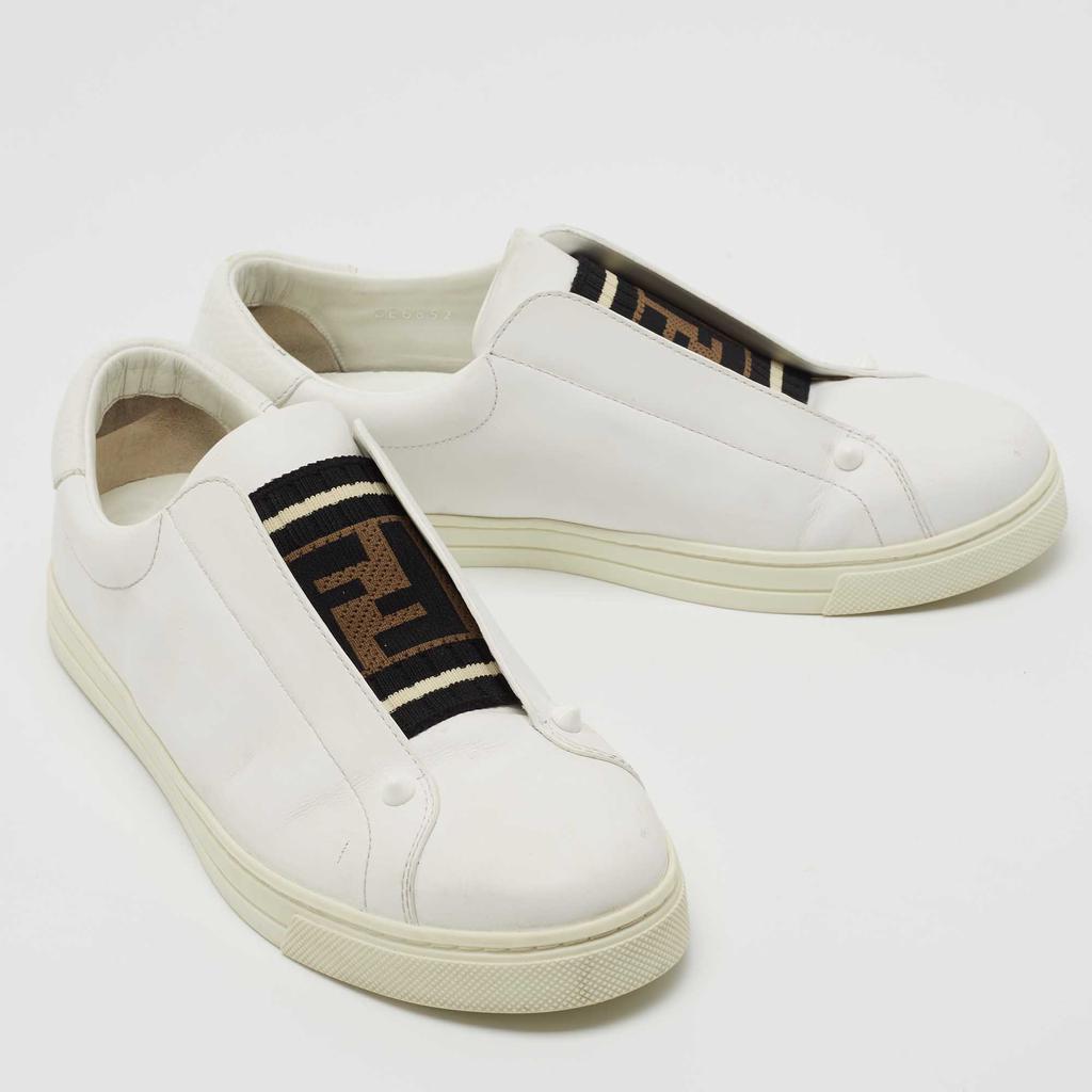 Fendi White Leather Knitted Logo Rockoclick Low Top Sneakers Size 38商品第4张图片规格展示