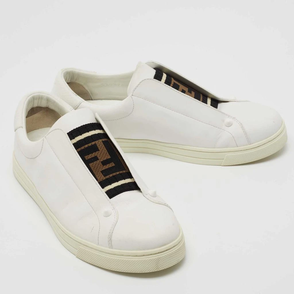 商品[二手商品] Fendi|Fendi White Leather Knitted Logo Rockoclick Low Top Sneakers Size 38,价格¥2432,第4张图片详细描述