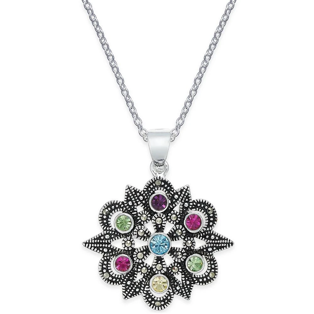 商品Macy's|Marcasite & Colored Crystal Openwork Pendant Necklace in Silver-Plate,价格¥371,第1张图片
