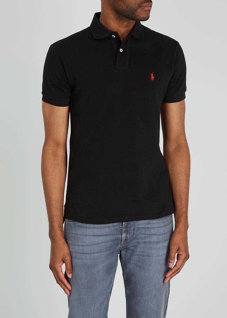 Black slim piqué cotton polo shirt商品第2张图片规格展示
