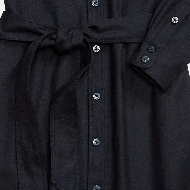拉夫劳伦 女士黑色羊毛/尼龙混纺长袖立领衬衫式连衣裙 商品