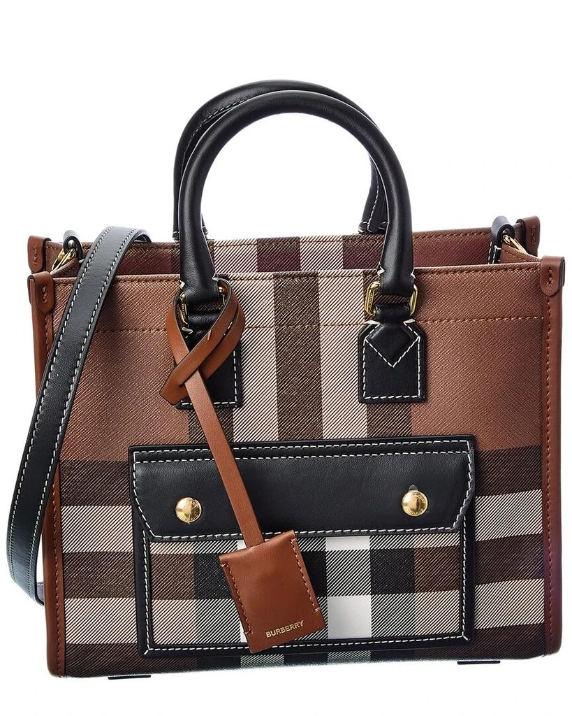 商品Burberry|Burberry Freya Mini Check Canvas & Leather Tote,价格¥11039,第1张图片