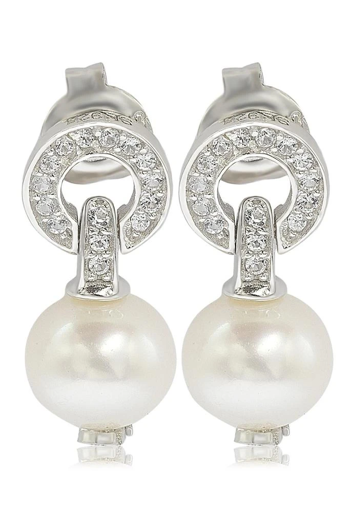 商品Suzy Levian|Created Sapphire & 8mm Freshwater Pearl Circle Drop Earrings,价格¥984,第1张图片