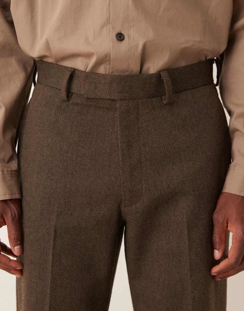 商品ASOS|ASOS DESIGN straight leg herringbone suit trousers in brown wool mix,价格¥301,第3张图片详细描述