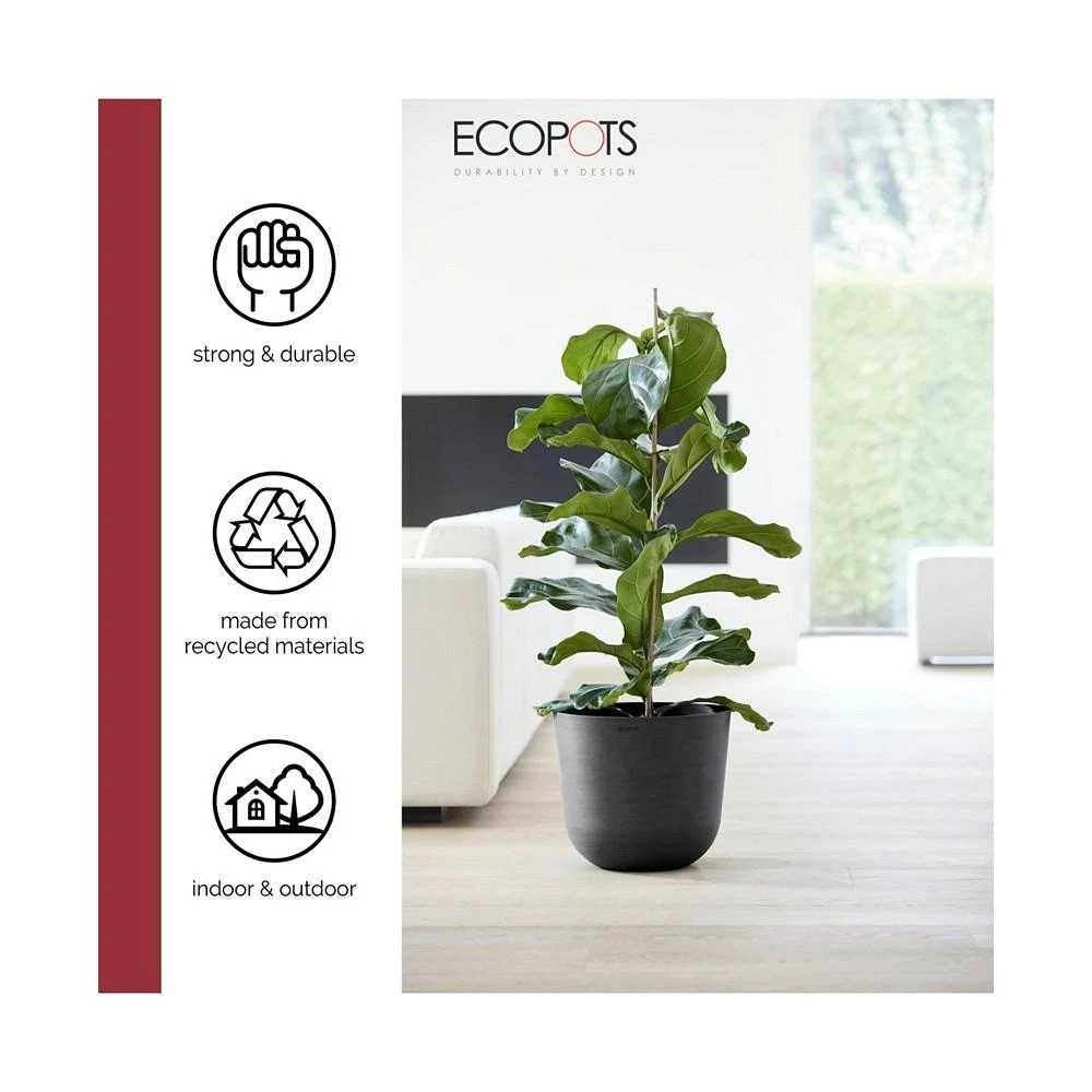 商品ECOPOTS|Oslo Durable Modern Plastic Planter Flower Pot, Dark Grey, 14",价格¥254,第2张图片详细描述