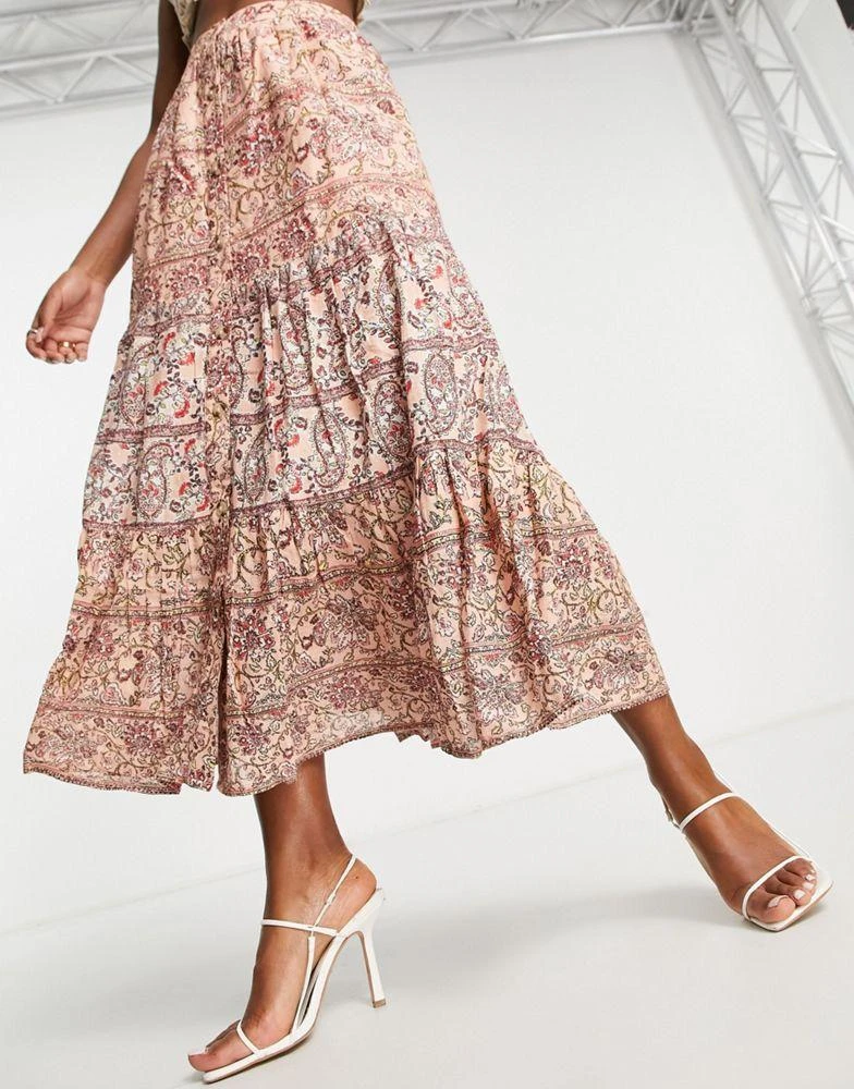 商品French Connection|French Connection tiered midi skirt in boho paisley,价格¥520,第3张图片详细描述