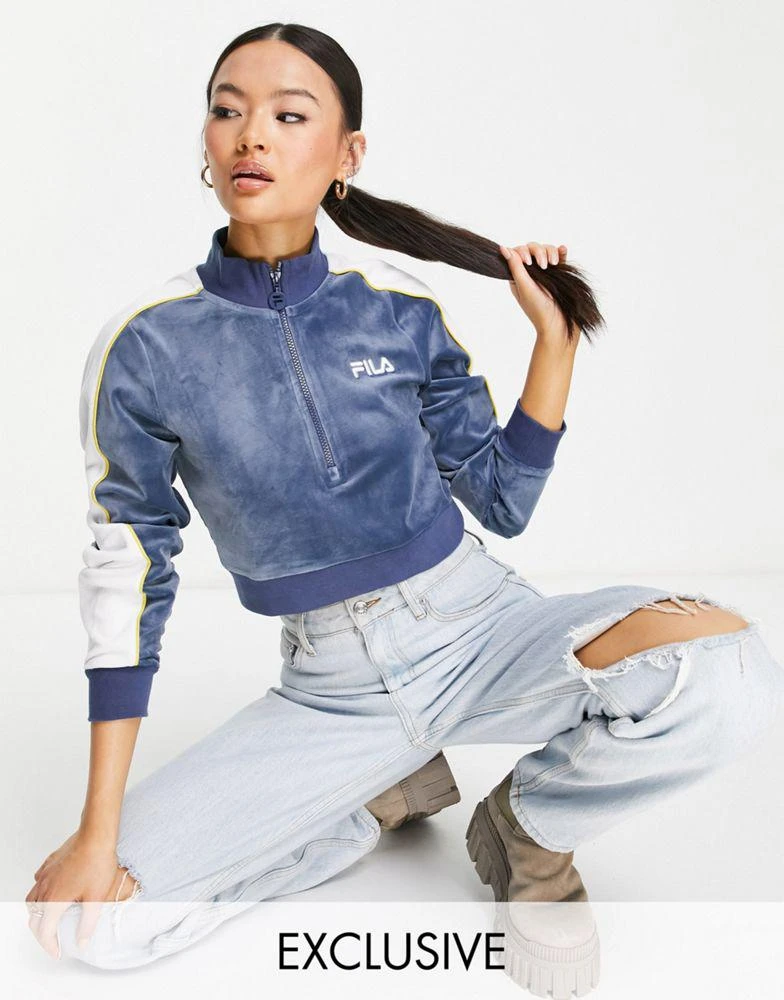 商品Fila|fila velour cropped half zip sweat in blue,价格¥228,第1张图片