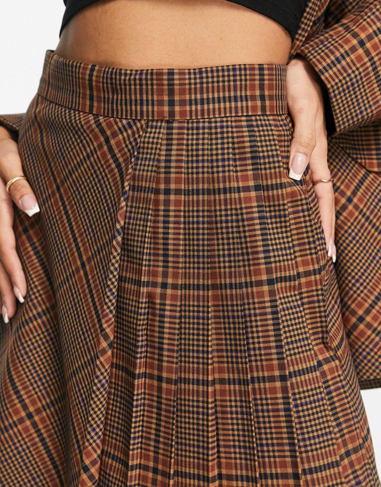 French Connection pleated mini skirt in brown check co-ord商品第4张图片规格展示