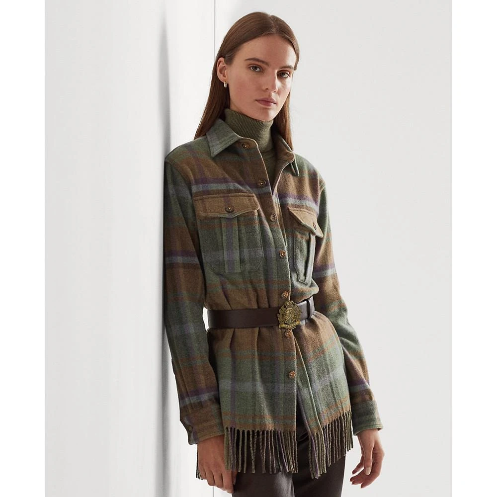 商品Ralph Lauren|Plaid Fringe-Trim Twill Shirt Jacket,价格¥1489,第1张图片