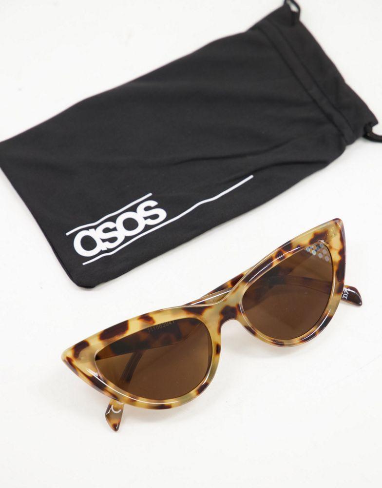 商品ASOS|ASOS DESIGN bevelled cat eye sunglasses in milky tort,价格¥27,第4张图片详细描述