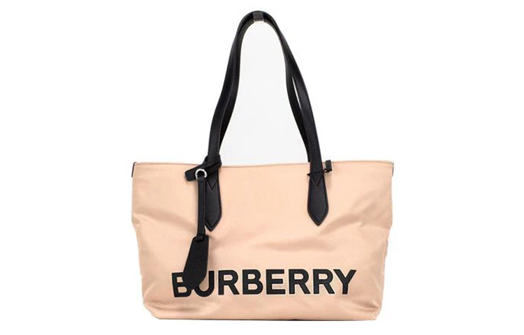商品[国内直发] Burberry|博柏利 通勤大容量经典大Logo 尼龙 托特包Tote包购物袋单肩手提包 小号 女款 浅杏色,价格¥5682,第1张图片