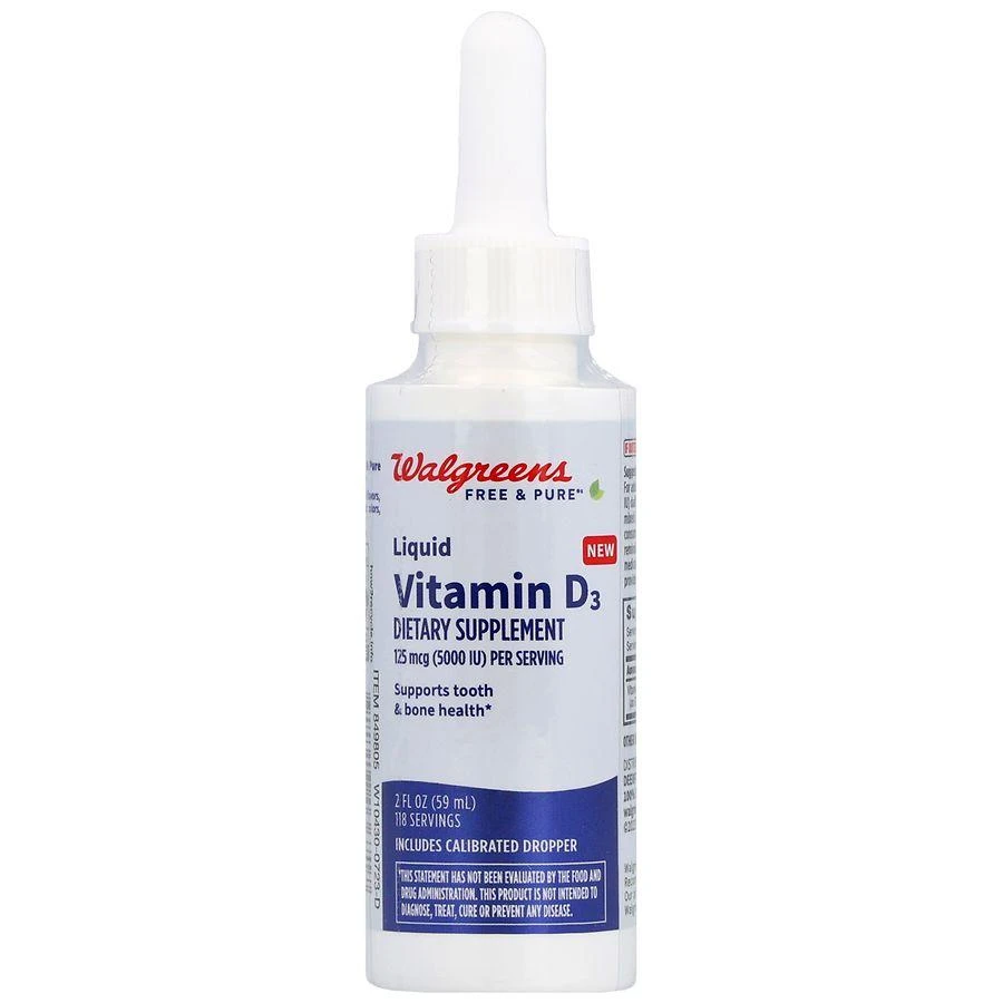商品Walgreens Free & Pure|Liquid Vitamin D3 125 mcg (5000 IU),价格¥74,第2张图片详细描述
