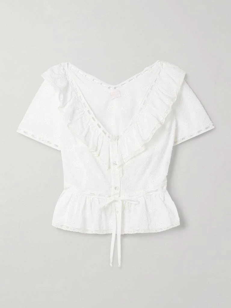 商品Loretta Caponi|Giannella 蕾丝边饰马德拉刺绣纯棉巴里纱女衫,价格¥3145,第1张图片