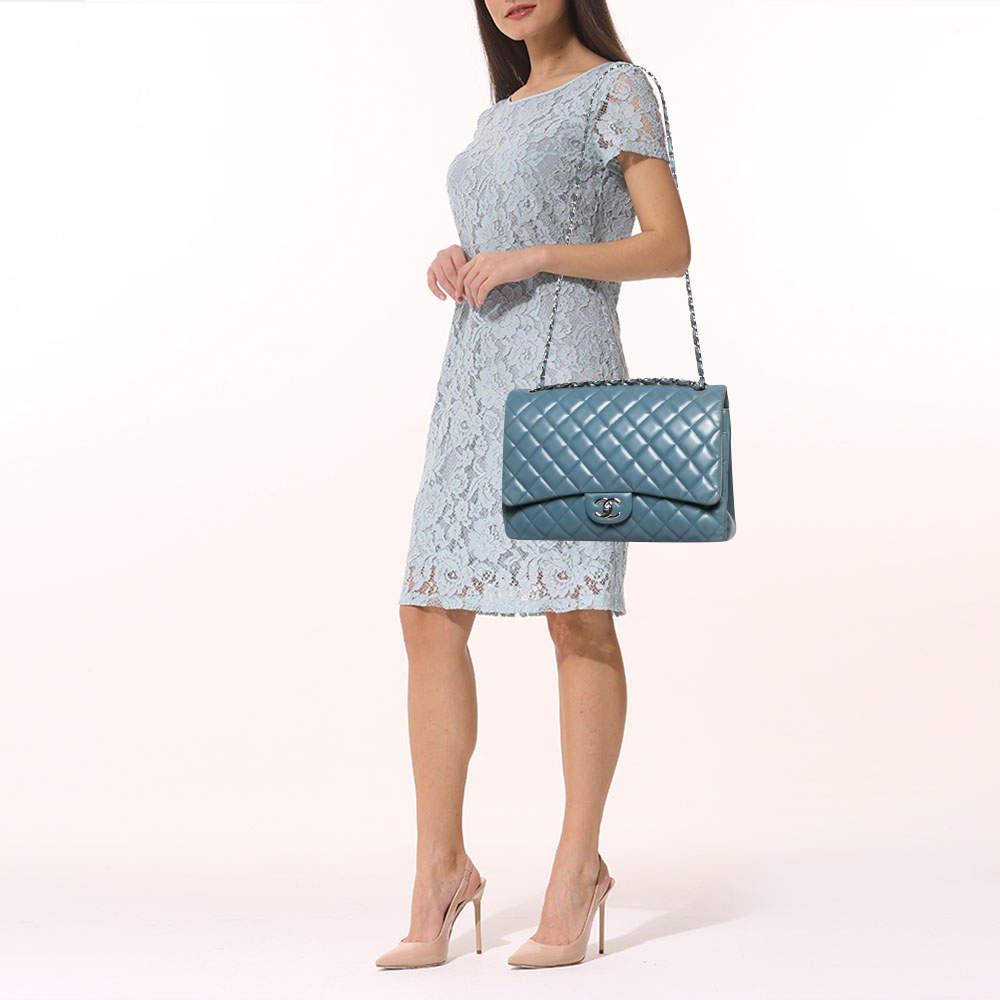Chanel Blue Quilted Caviar Leather Maxi Classic Double Flap Bag商品第2张图片规格展示