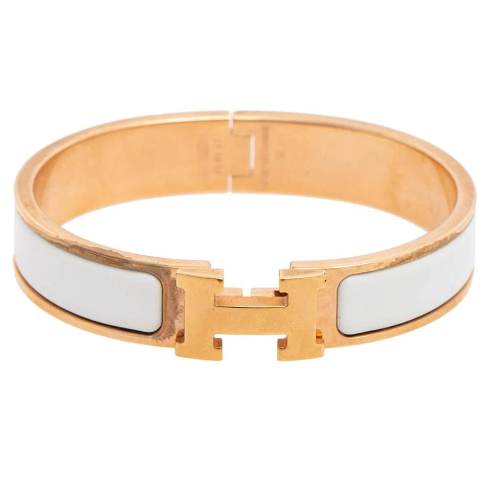 商品[二手商品] Hermes|Hermes White Enamel Gold Plated Clic H Bracelet,价格¥2943,第1张图片